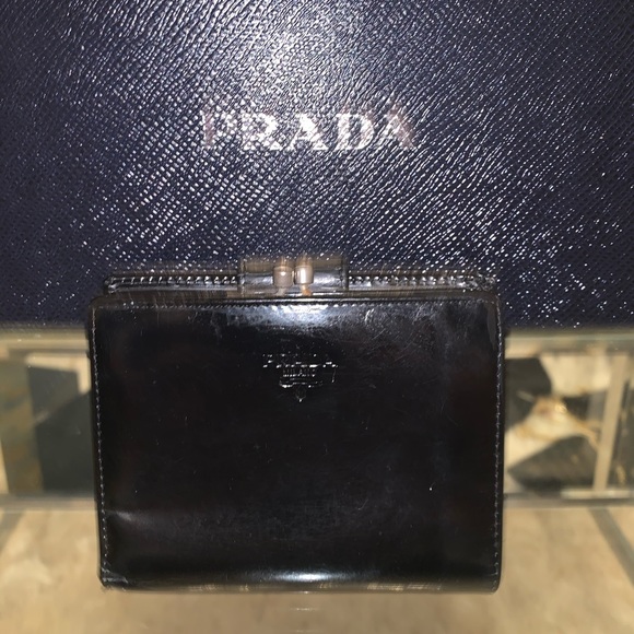 Prada Handbags - Prada black patent bifold wallet